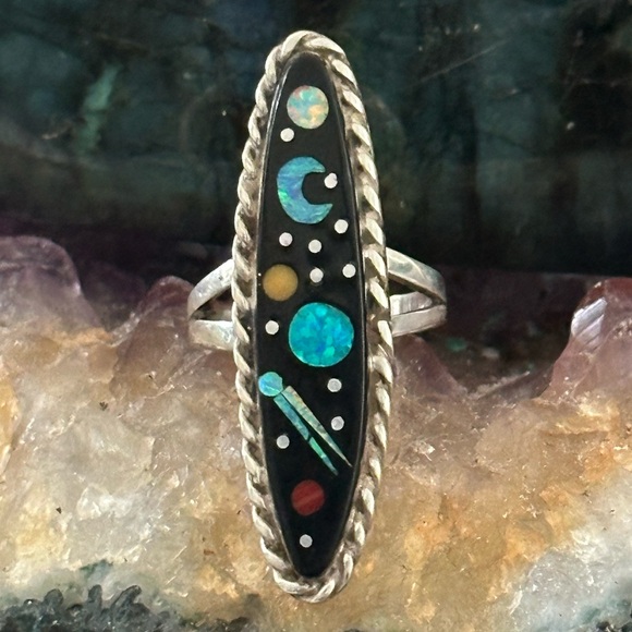 Sold ❤️ Navajo galaxy inlay starry nights sterling silver ring - Picture 6 of 10